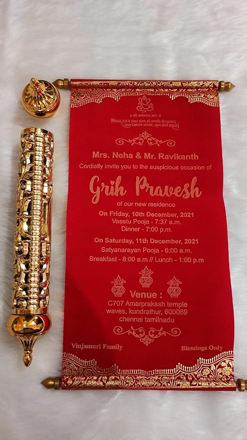 Gulshan Card Collection Designer Premium Scroll Wedding Cards for Marriage Invitation in Red Colour